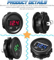 DC Volt Amp Meter 12V 24V Tahan Air untuk Kapal Laut, Motor, UTV, Mobil, Voltmeter Bulat Tegangan Rendah, Layar LED Digital