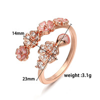 Cincin Terbuka Enamel Bunga Kuningan Berlapis Emas 18K dengan Hiasan CZ Multi Bunga, Cincin Jari yang Dapat Disesuaikan untuk Wanita, Perhiasan Taman Romantis