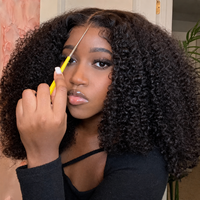 Perruque en cheveux humains bouclés afro crépus, frontale en dentelle HD 13x4, densité 250%, sans colle, dentelle pré-coupée, noir naturel pour femmes noires