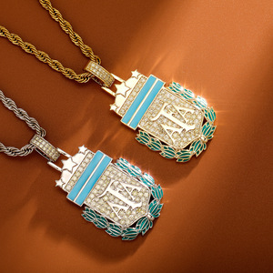 Collar con colgante de moda para hombre Totalmente CZ Diamond Custom Soccer Team Fans <span class=keywords><strong>Argentina</strong></span> Team Badge para Sports Fans Souvenirs - Product Image 5