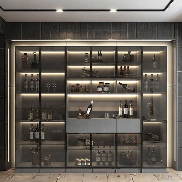 Modern Italian Style Living Room Decor Aluminium Wine Display Bar Cabinet Wine Cellar Furniture for Home