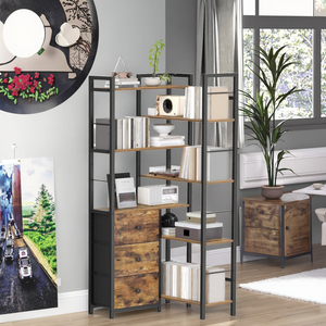 <span class=keywords><strong>Étagère</strong></span> <span class=keywords><strong>d</strong></span>'<span class=keywords><strong>angle</strong></span> en forme de L à 7 niveaux 3 tiroirs <span class=keywords><strong>Étagère</strong></span> de présentation haute autoportante de Style industriel brun noir rustique pour bureau à domicile - Product Image 6