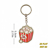 Porte-clés en acrylique en forme de seau de pop-corn, charmant, rayé rouge et blanc, avec des grains souriants, accessoire amusant pour soirée cinéma