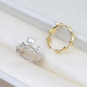 Anneau ouvert en argent S925 personnalisé, anneau de mode polyvalent en forme de feuille avec perle DIY, 5-6 accessoires, support vide, 178 trouvailles de bijoux - Product Image 2