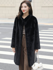 Nuova Giacca Invernale in Ecopelliccia da <span class=keywords><strong>Donna</strong></span>, Elegante Cappotto in Finta Pelliccia di Visone con Collo Alto, Morbido e Caldo, Taglie Grandi - Product Image 5