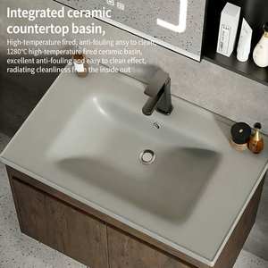 Modern minimalist solid wood wall mounted <b>deep</b> ceramic basin waterproof bathroom cabinet - Product Image 3