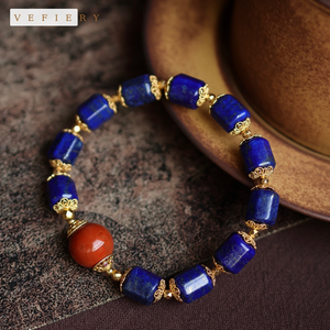 Blue Lapis and Red Agate Mixed Beaded <b>Bracelet</b> with Gold Tone Spacers <b>for</b> <b>Women</b> - Product Image 4