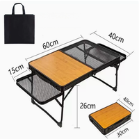 Table pliante d'extérieur demi-maille demi-bois, en alliage d'aluminium et fer forgé, capacité 30 kg, portable pour camping, pique-nique, barbecue