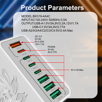 Pengisi Daya Dinding USB PD QC3.0 Baru 4 USB+4 PD 8-Port Pengisian Cepat dengan Adaptor 55W Tahan Api