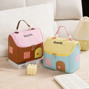 Trousse de maquillage mignonne en forme de mini-maison, grande capacité, compartimentée, pour voyage, toilette, rangement à domicile et salle de bain pour femmes - Product Image 1