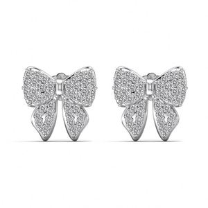 Dylam NUEVO DISEÑO S925 Pendientes de Plata de Ley con Circonita 5A, Baño de Oro de 18K y Rodio, Serie Navideña, con Forma de Mariposa y Lazo - Product Image 1