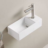 Petit lavabo ovale en porcelaine pour salle de bain, à montage mural, avec trop-plein, lavabo d'angle à un trou, en céramique, matériau pierre, comptoir