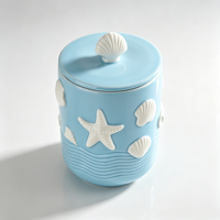 OEM ODM Pot de rangement en céramique créatif à coque gaufrée, personnalisé et peint à la main, motif étoile de mer, pour biscuits, café et sucre, articles de cuisine