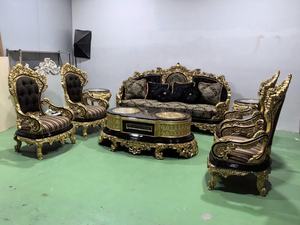 Türkisches Luxus Antik Traditionell Schwarz Gold Afrikanisch Klassisch Barock Königlich Handgeschnitztes <span class=keywords><strong>Sofa</strong></span>-<span class=keywords><strong>Set</strong></span> Wohnzimmermöbel-<span class=keywords><strong>Set</strong></span> - Product Image 2