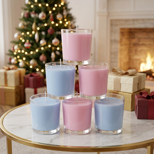 Grands porte-bougies en verre rose et bleu pour la décoration de la maison, réutilisables, résistants à la chaleur, en verre rond - Product Image 4