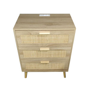 Gabinetes de almacenamiento de madera con cajón, mesita de noche con ratán tejido para sala de estar - Product Image 6