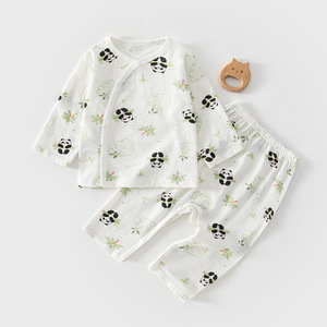 Conjunto de Pijamas para Niños, Algodón Puro, Manga Larga, Estampado de Panda de Dibujos Animados, Ropa de Dormir para Bebés, Ropa de Verano - Product Image 1