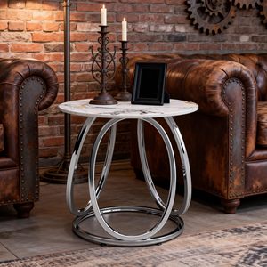 Table console moderne SENYU avec plateau en pierre frittée et base en piédestal finition chromée, meubles de salon - Product Image 1