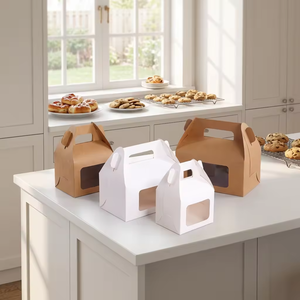 Recyclable Handheld Gable Gift <b>Box</b> With Clear Window Custom Print Food Paper <b>Box</b> For Cake <b>Cookie</b> Chocolate Party Favor Packaging - Product Image 1