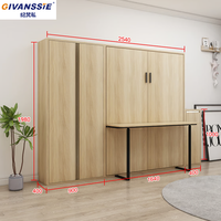 Lit Murphy vertical |   Armoire de rangement murale moderne et minimaliste bicolore, du sol au plafond, avec panneau en mélamine + étagère ouverte