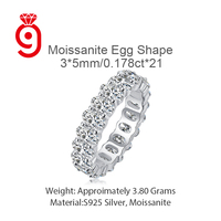 Bague Éternité Complète en Argent S925 Radiant avec Moissanite Taille Ovale et Certificat GRA – Idéale pour Anniversaire ou Fiançailles