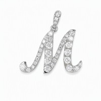 Pendentif initial en or 18 carats avec diamants 0,511 ct, 35 pierres, 1,87 g, forme lettre M, collection de bijoux fins
