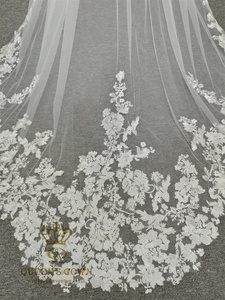 QUEENS GOWN Voile De Mariée Délicat Fan Forme Fleur Broderie Voile De Dentelle Avec Peigne À Cheveux Cathédrale Longueur pour La Mariée - Product Image 4