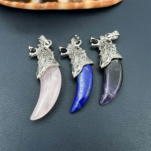 Trang Sức Phổ Biến Mặt Dây Chuyền Đá Quý Răng Obsidian Đá Hoa Tuyết Pha Lê Aventurine Đá Tự Nhiên Mặt Dây Chuyền Hình Sói Cho Nữ Quà Tặng Vòng Cổ Nam Giới - Product Image 5