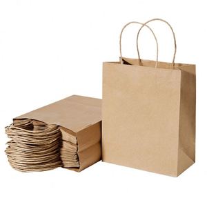 Recyclable Kraft Paper Tote Bag with Custom Logo Printing Hand Length Handle Food Packaging for Pizza & Milk - Product Image 2