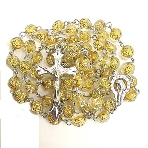 <span class=keywords><strong>Rose</strong></span> flower acrylic beads, new arrival, 8mm, with gold medal, catholic religious rosary for praying - Product Image 4