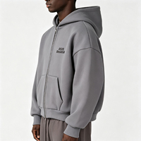 Sweat à capuche personnalisé 500G coupe boxy, double fermeture éclair, broderie Essentials, logo personnalisé en relief 3D, pour homme, fabricant OEM de streetwear