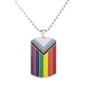 Collar con Colgante de Placa de Acero Inoxidable Esmaltado Personalizado con la Bandera del Orgullo LGBTQ para Hombres y Mujeres, Joyería del Orgullo Arcoíris - Product Image 1
