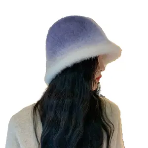 Pink fur multi color reversible custom pattern designer short brimmed blank plain color autumn winter bucket hat for women