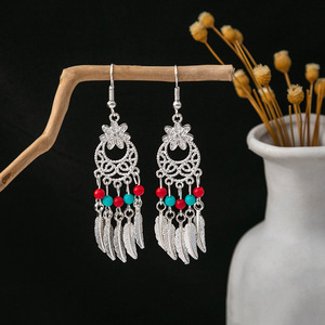 Style Ethnique Couleur Longue Plume Gland Boucles D'oreilles Scenic Spots Miao Argent Dangle Boucles D'oreilles Meng Doudou En Gros De Mode - Product Image 4