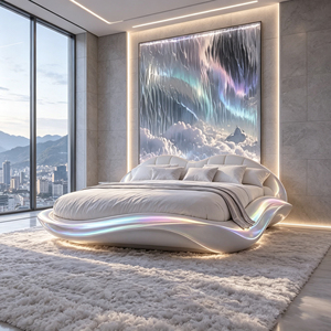Letto a Forma di Onda Bianco con Luce LED Cambia Colore, Letto di Design Moderno per Camera da Letto di Lusso e Villa - Product Image 4