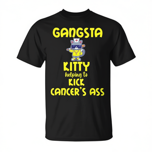 T-Shirt Gangsta Kitty a Maniche Corte, Girocollo Unisex per Adulti, Maglietta per la Consapevolezza sul Cancro, Eventi di Camminata e Corsa, Stampa Serigrafica - Product Image 2