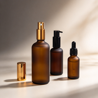 Flacon en verre ambré givré de 30 ml, 50 ml, 100 ml, flacon à pompe pulvérisateur pour huile essentielle, logo personnalisé, emballage en verre rechargeable