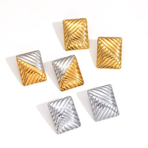 Pendientes Geométricos de Acero Inoxidable, Dorados y Plateados, con Rayas Diagonales, Forma Cuadrada, Joyería de Moda para Fiestas - Product Image 5