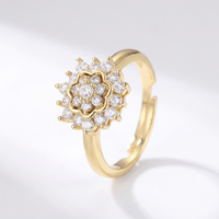 OUGEPHELI Bague Ajustable en Argent 925 avec Moissanite VVS1 testée au diamant, motif Faisceau de fleurs soleil et Flocon de neige étoilé, Bijoux