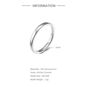 แหวนเงินแท้ S925 ขัดเงา ดีไซน์เรียบง่าย ขนาด 2/4 มม. สำหรับคู่รัก ไซส์ 5-9 - Product Image 2