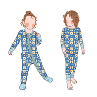 Piyama Anak 2 Potong Motif Beruang Lucu Manis Sederhana Lengan Panjang, Setelan Baju Tidur Anak untuk Balita Bayi, Produk Laris Kustom