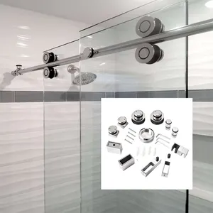 ステンレス製シャワールームフレームレスガラス引き戸システム