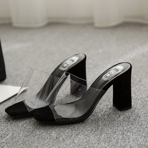 Scarpe da <span class=keywords><strong>Donna</strong></span> Eleganti Nere Trasparenti con Tacco Alto e Spesso, <span class=keywords><strong>Sandali</strong></span> con Punta Aperta per Matrimoni e Feste - Product Image 4