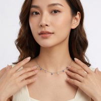 Kalung Perak Sterling S925 Lapis Platinum dengan Zirkon Bintang Berkilau untuk Wanita Grosir