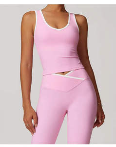 Veste de yoga sans manches à col en V avec détails découpés, couleur unie, bordure contrastante, polyester sans couture, extensible, respirante, grande taille - Product Image 5