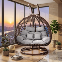 Fauteuil suspendu double en osier de luxe moderne, résistant aux UV, avec accoudoirs, en forme de nid d'oiseau, pour intérieur, extérieur et balcon