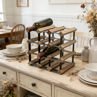 Porte-bouteilles de table rustique en bois massif et métal pour la décoration de la maison, de la cuisine ou du bar