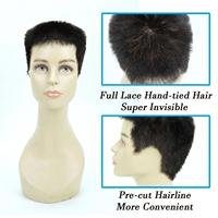 Prothèse capillaire invisible pour homme, coupe rasée, en dentelle transparente complète, avec cheveux 100% humains vierges Remy, dentelle française, petite taille de bonnet