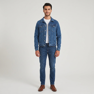 High Premium Pakistan <b>Custom</b> <b>Denim</b> Jeans Men's Hooded Windproof <b>Jacket</b> 100% Cotton Vintage Front Logo Breathable Plus Size - Product Image 1
