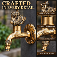 Robinet mural de jardin en cuivre antique motif Qilin, 1/2 pouce, pour machine à laver, avec designs optionnels